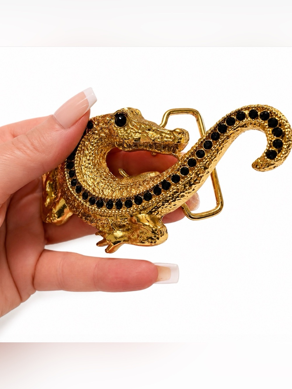 Gold Tone Alligator Belt Buckle Stamped - Picture 7 of 8